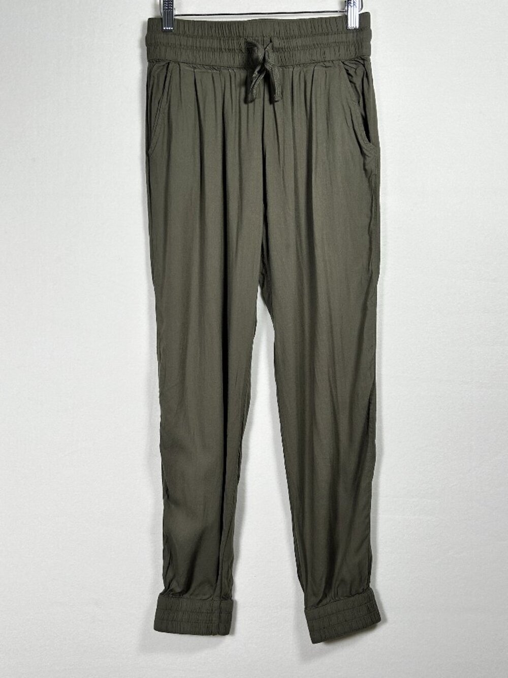 Sunday Best Olive Green Silky Rayon Jogger Pants size small